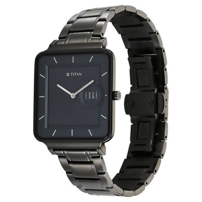 Titan Edge Quad Quartz Analog Blue Dial With Grey Stainless Steel Strap Watch For Men