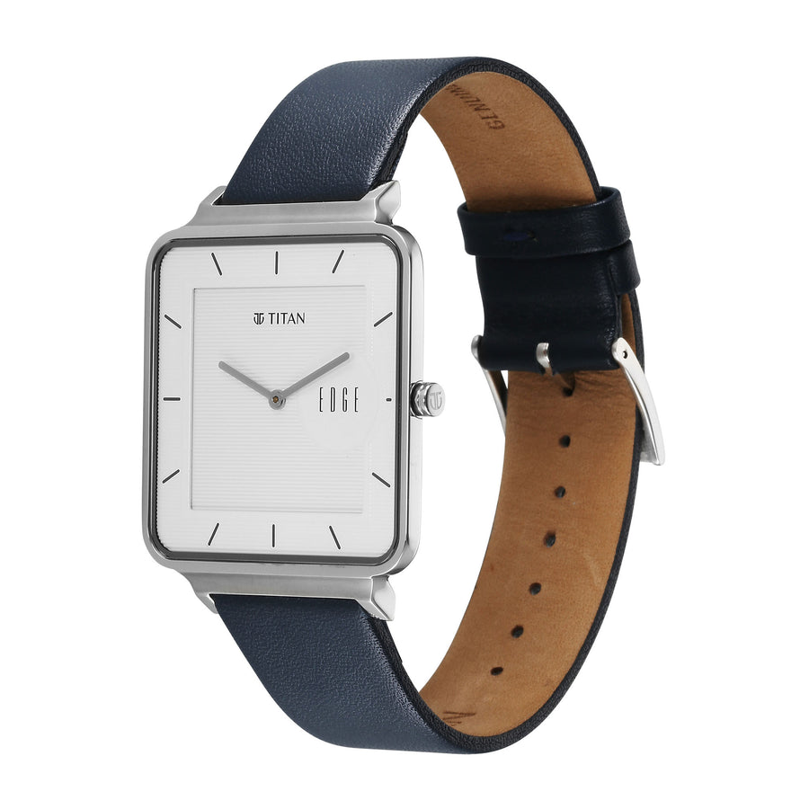 Titan Edge Quad Quartz Analog White Dial With Blue Leather Strap Watch For Men