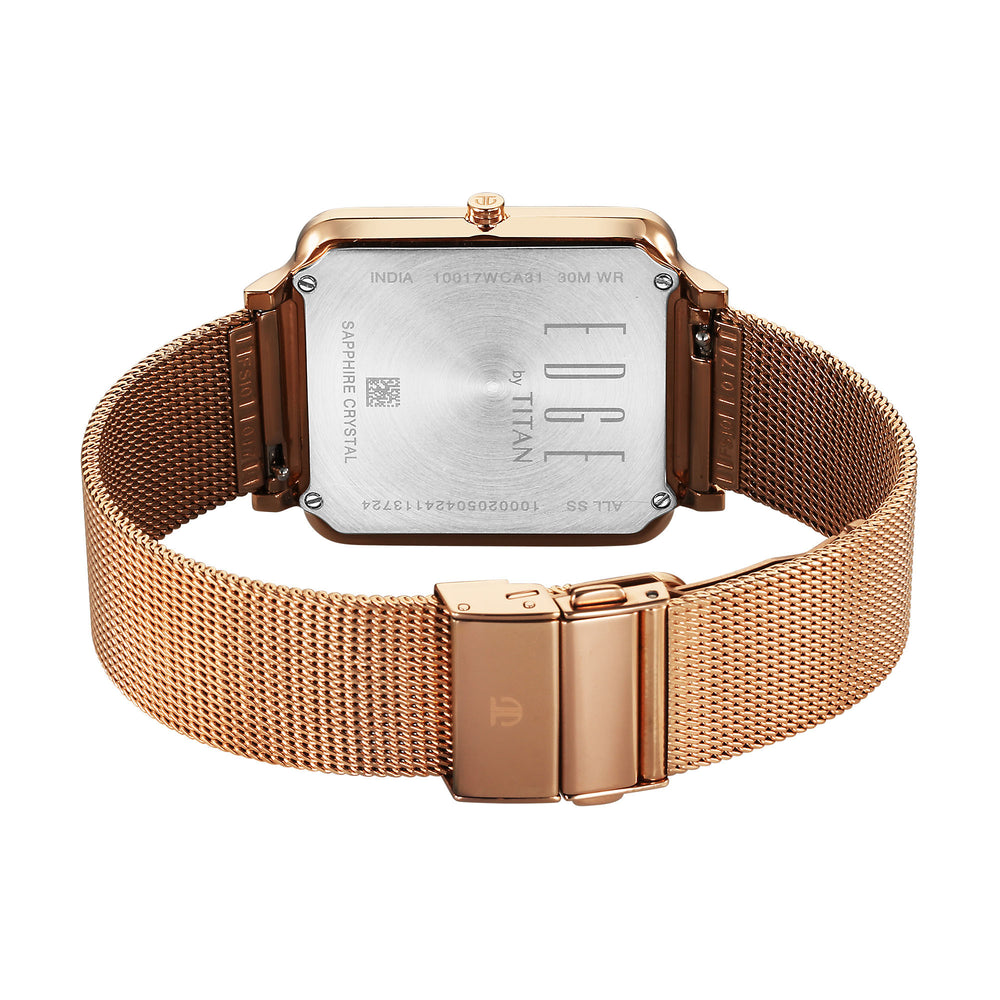 Titan Edge Quad Quartz Analog White Dial With Rose Gold Stainless Steel Strap Watch For Men