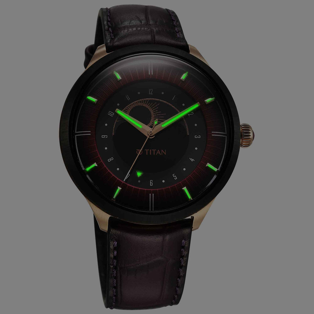 Titan Stellar Caleum Sun Moon Disc Red Dial Analog Watch