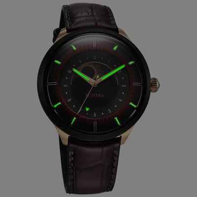 Titan Stellar Caleum Sun Moon Disc Red Dial Analog Watch