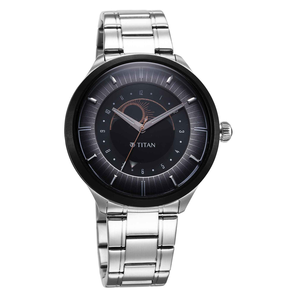 Titan Stellar Luna Sun Moon Disc Grey Dial Watch