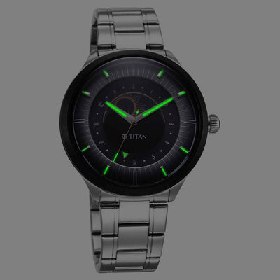 Titan Stellar Luna Sun Moon Disc Grey Dial Watch