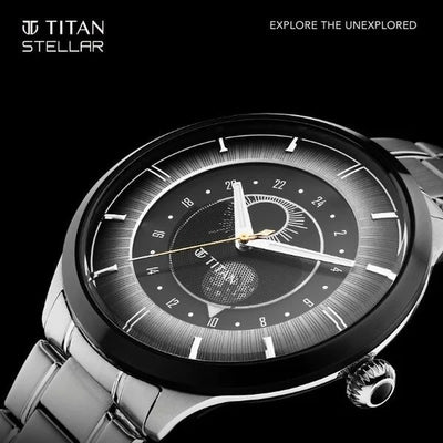 Titan Stellar Luna Sun Moon Disc Grey Dial Watch
