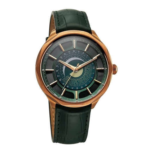 Titan Stellar Analog with Sun Moon Phase and Green Dial Green Leather Strap Watch for Men