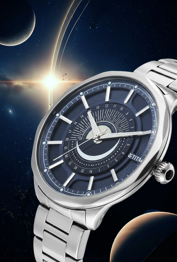 Titan Stellar Sun Moon Disc Blue Dial Watch