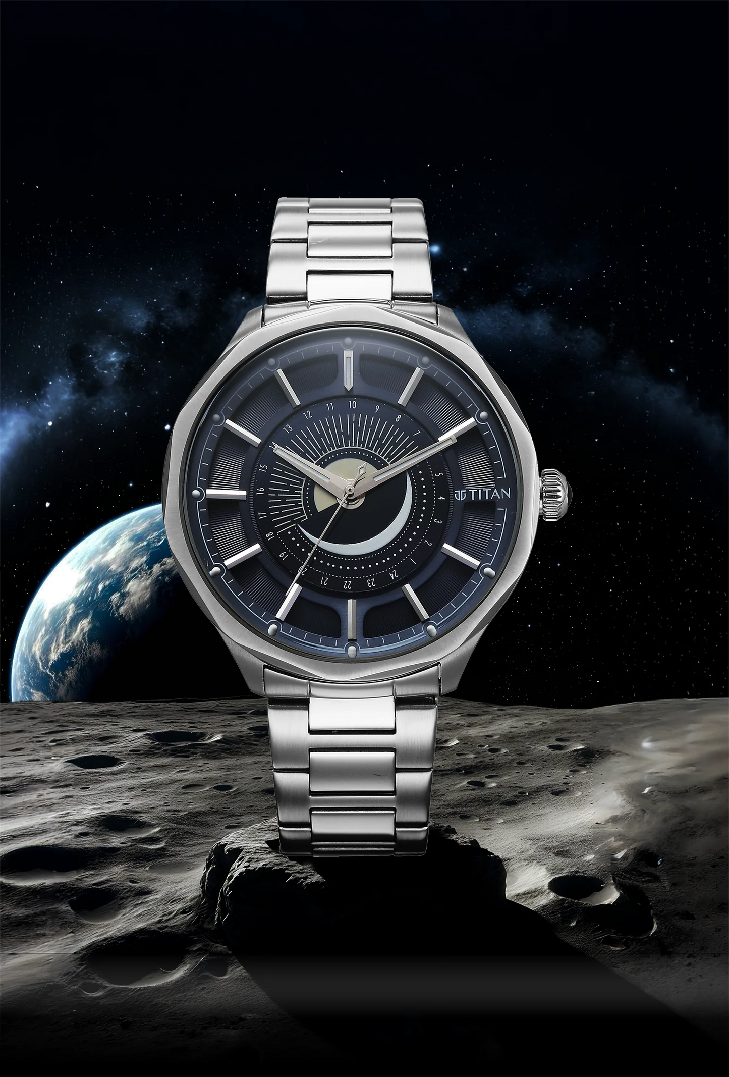 Titan Stellar Sun Moon Disc Blue Dial Watch