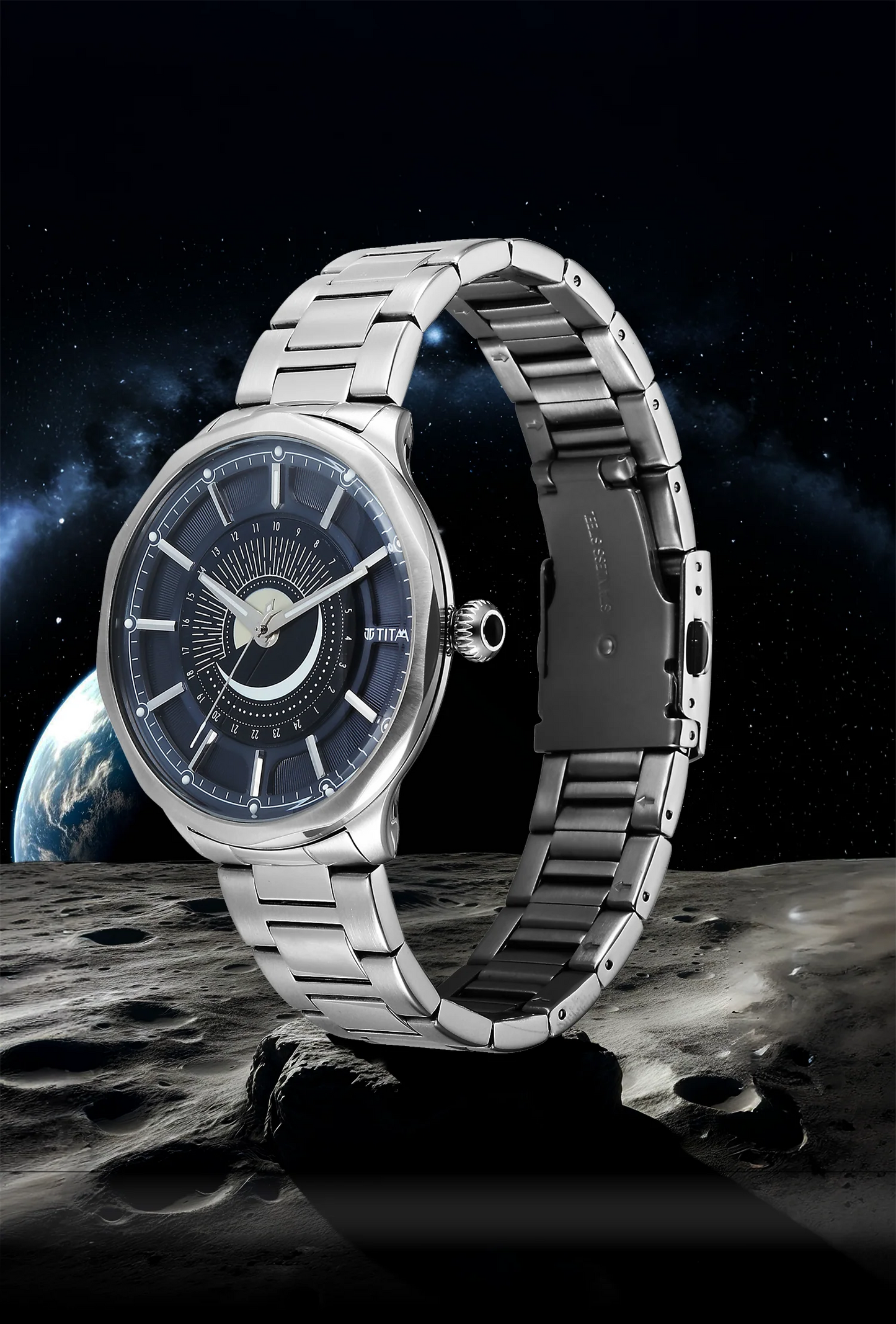 Titan Stellar Sun Moon Disc Blue Dial Watch