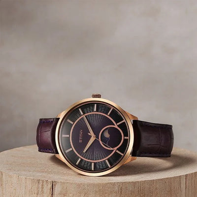 Titan Stellar Caelum Sun Moon Purple Sub-Dial Watch