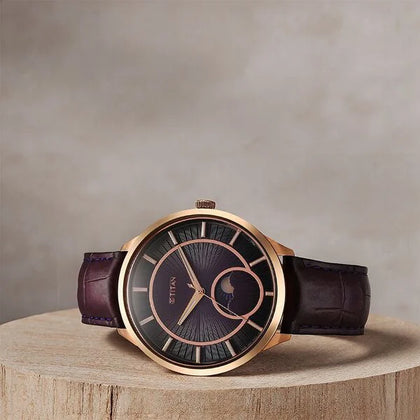 Titan Stellar Caelum Sun Moon Purple Sub-Dial Watch