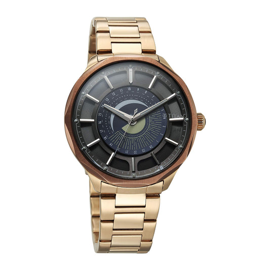 Titan Stellar Analog with Sun Moon Phase and Black Dial Carnation Gold Stainless Steel Strap Watch for Men