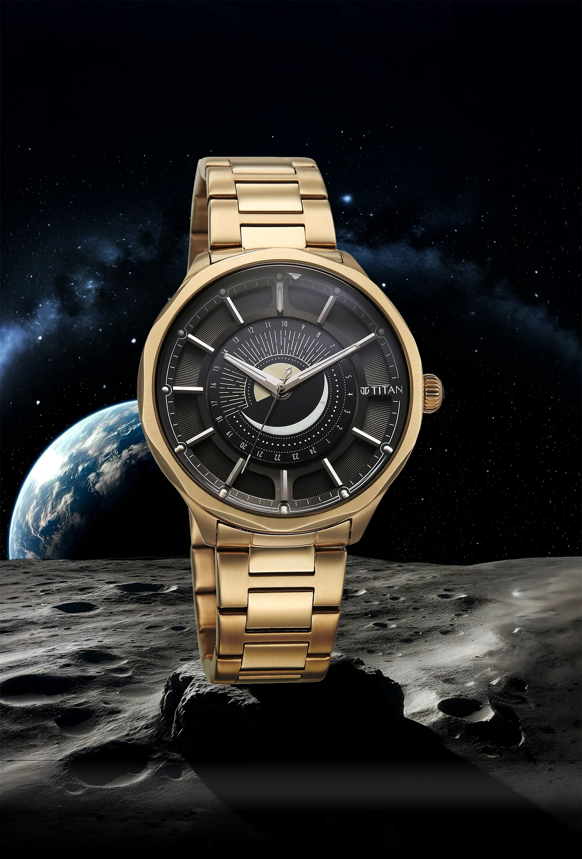 Discjocket Watch Titan Stellar Analog with Sun Moon Disc Black Dial Watch – Titan ...