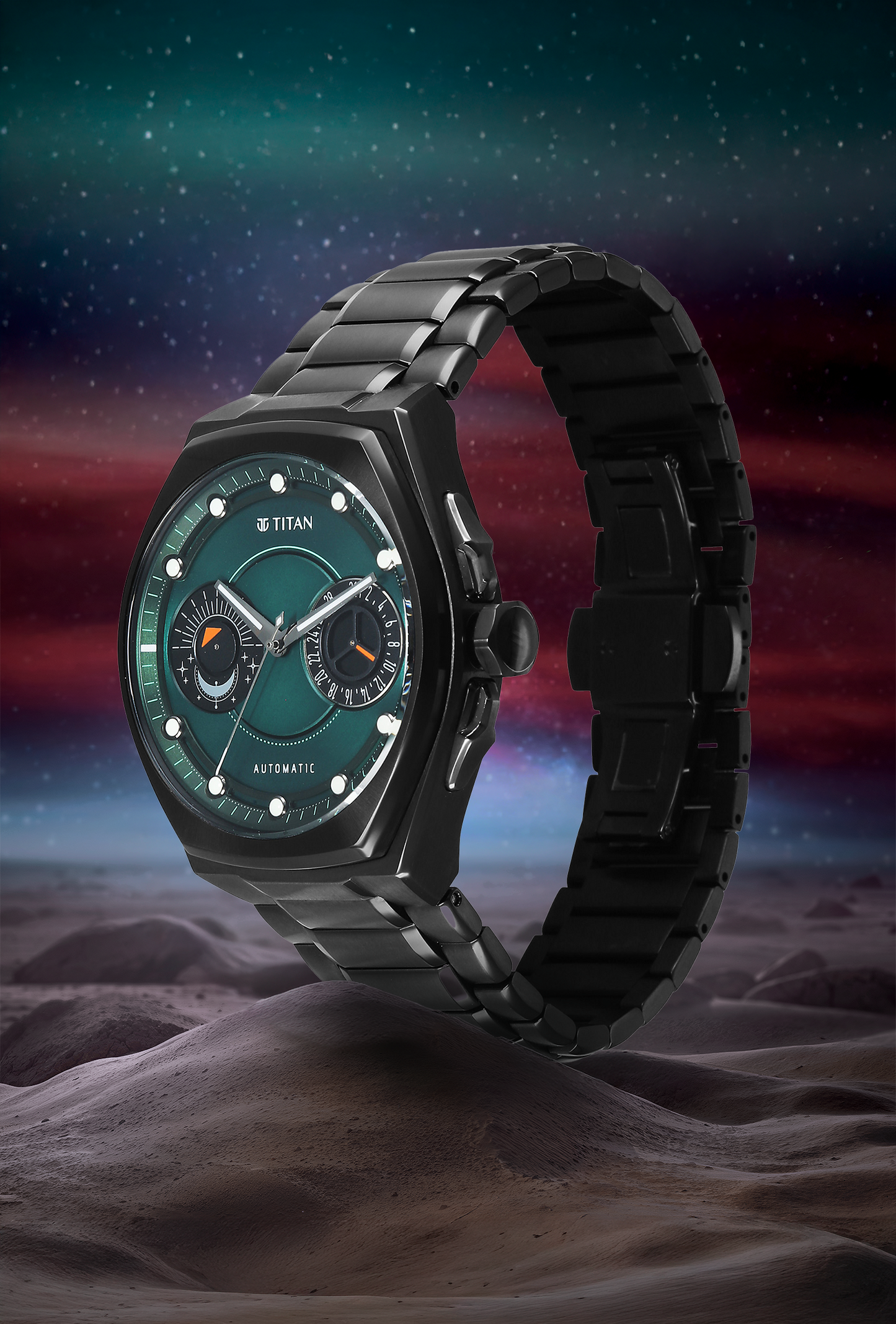 Titan Stellar Aurora Caelum Sun Moon Disc Automatic Watch