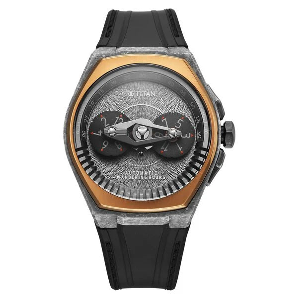 Titan Stellar Wandering Hour Automatic Analog with Crystallized Titanium Case and Gray Dial FKM Strap Watch for Men
