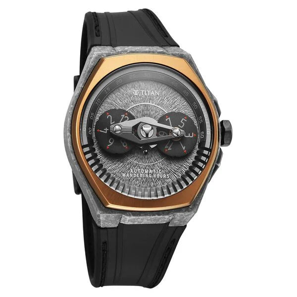 Titan Stellar Wandering Hour Automatic Analog with Crystallized Titanium Case and Gray Dial FKM Strap Watch for Men