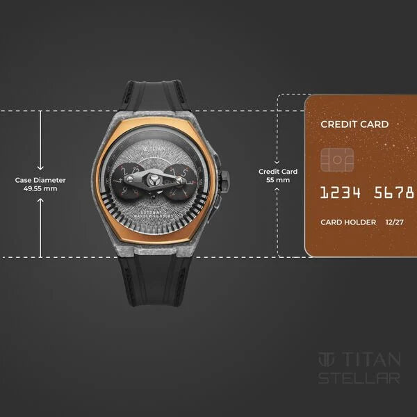 Titan Stellar Wandering Hour Automatic Analog with Crystallized Titanium Case and Gray Dial FKM Strap Watch for Men