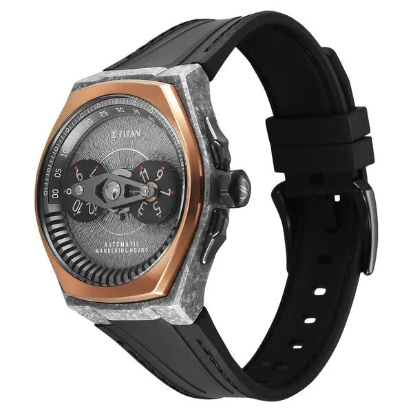 Titan Stellar Wandering Hour Automatic Analog with Crystallized Titanium Case and Gray Dial FKM Strap Watch for Men