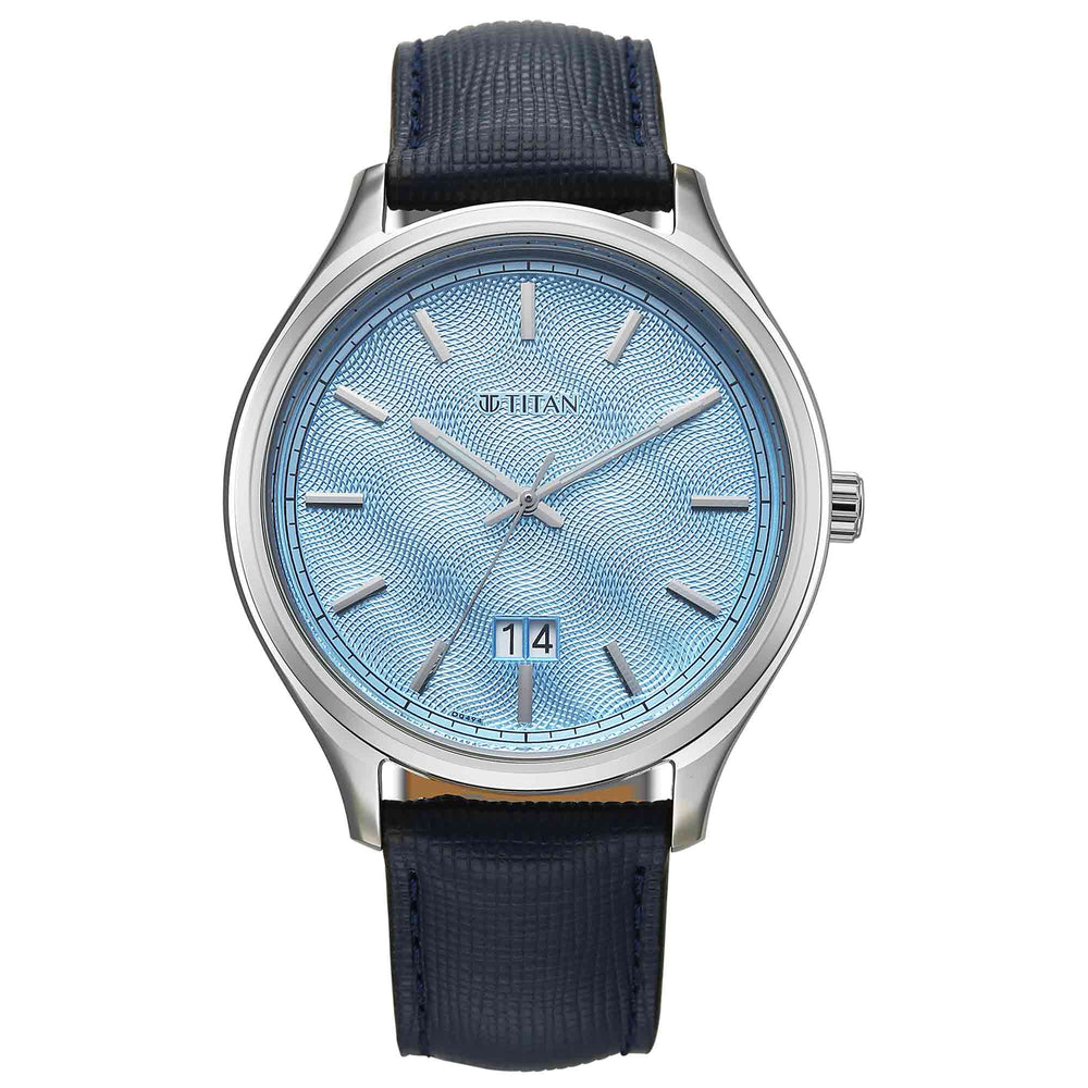 Titan Palette Of Time Quartz Blue Dial Silver Strap Watch For Gents