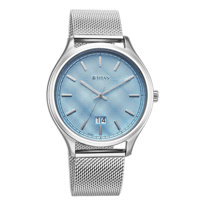 Titan Palette Of Time Quartz Blue Dial Silver Strap Watch For Gents