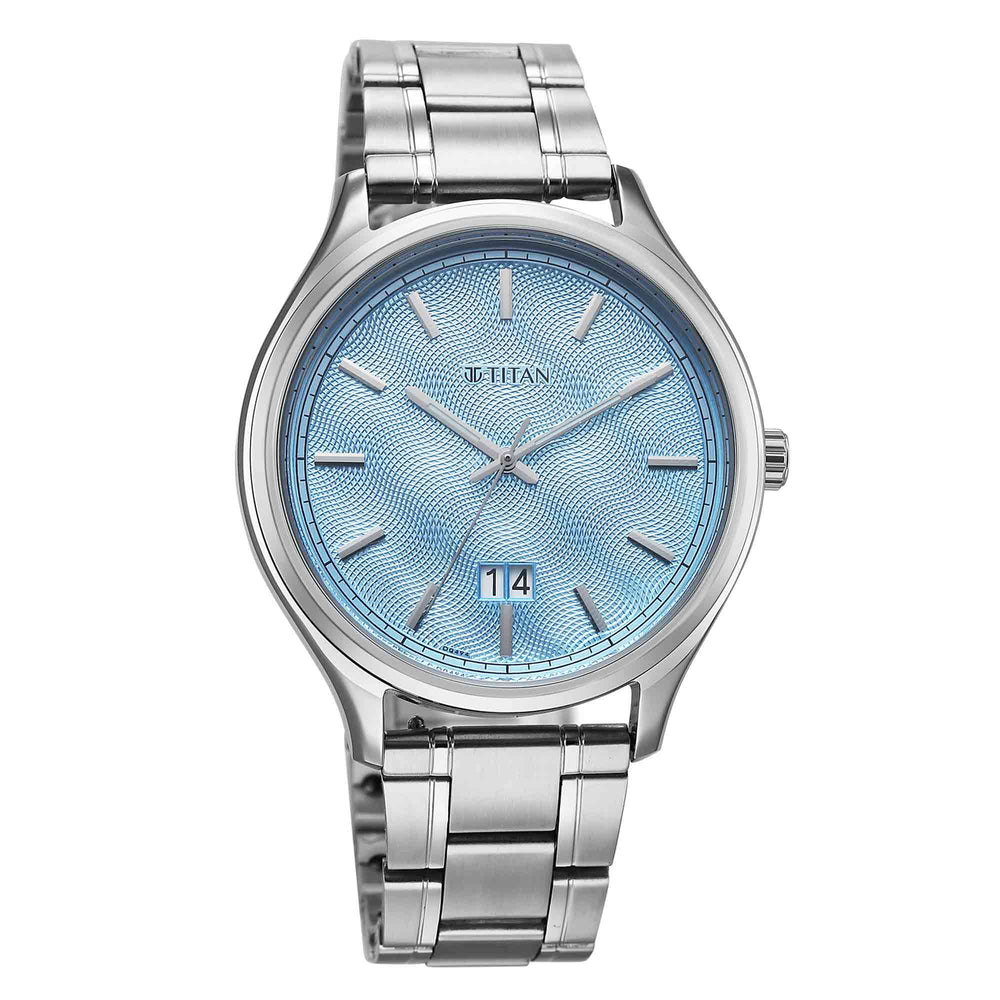 Titan Palette Of Time Quartz Blue Dial Silver Strap Watch For Gents