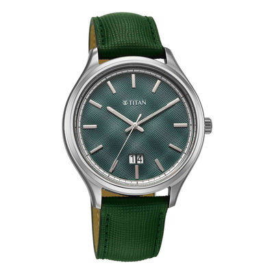 Titan Palette Of Time Quartz Green Dial Silver Strap Watch For Gents