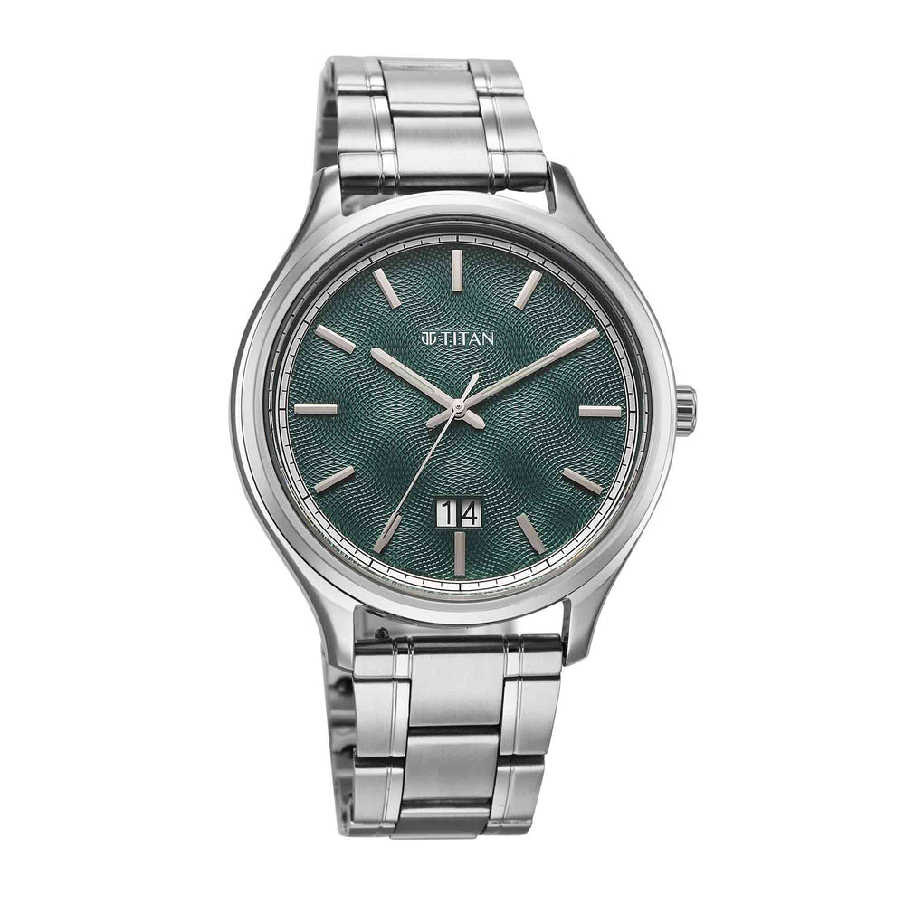 Titan Palette Of Time Quartz Green Dial Silver Strap Watch For Gents