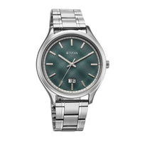 Titan Palette Of Time Quartz Green Dial Silver Strap Watch For Gents