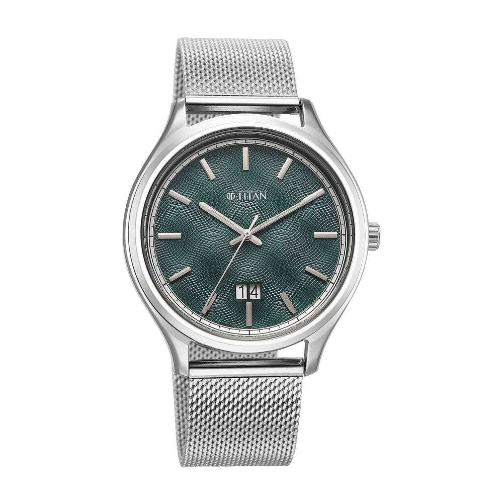 Titan Palette Of Time Quartz Green Dial Silver Strap Watch For Gents