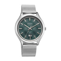 Titan Palette Of Time Quartz Green Dial Silver Strap Watch For Gents