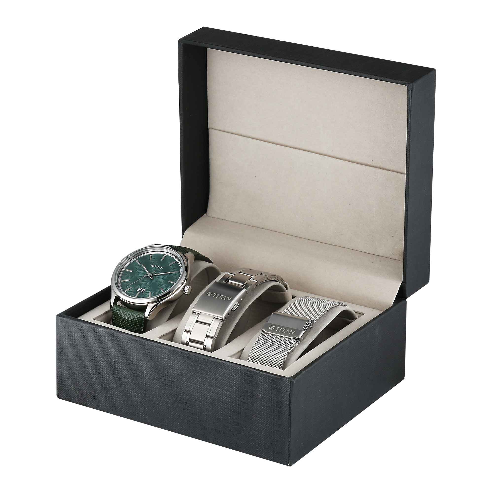 Titan Classique Green Dial Interchangeable Straps Analog with Date Watch for Men