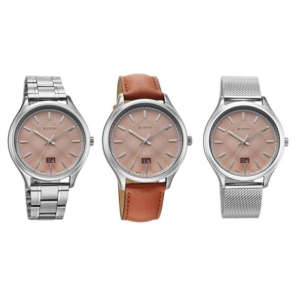 Titan Classique Rust Orange Dial Interchangeable Straps Analog with Date Watch for Men