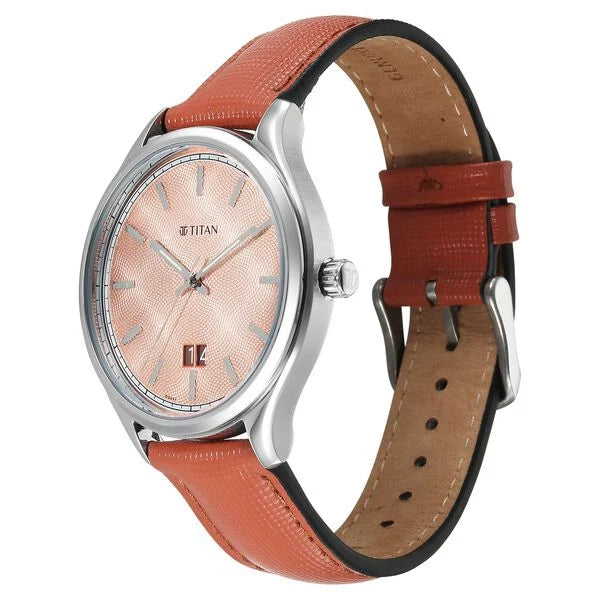 Titan Classique Rust Orange Dial Interchangeable Straps Analog with Date Watch for Men