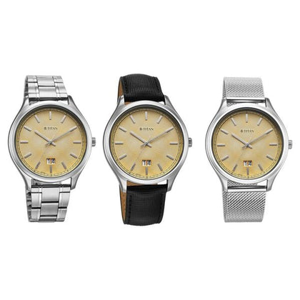 Titan Classique Yellow Dial Interchangeable Straps Analog Watch for Men