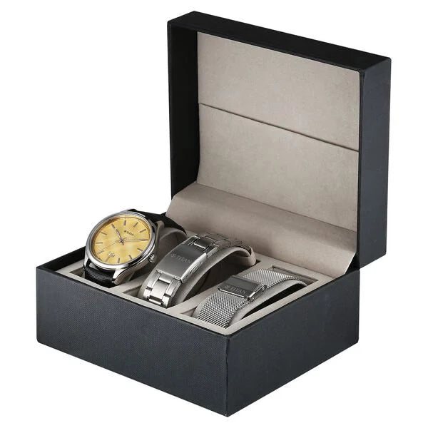 Titan Classique Yellow Dial Interchangeable Straps Analog Watch for Men