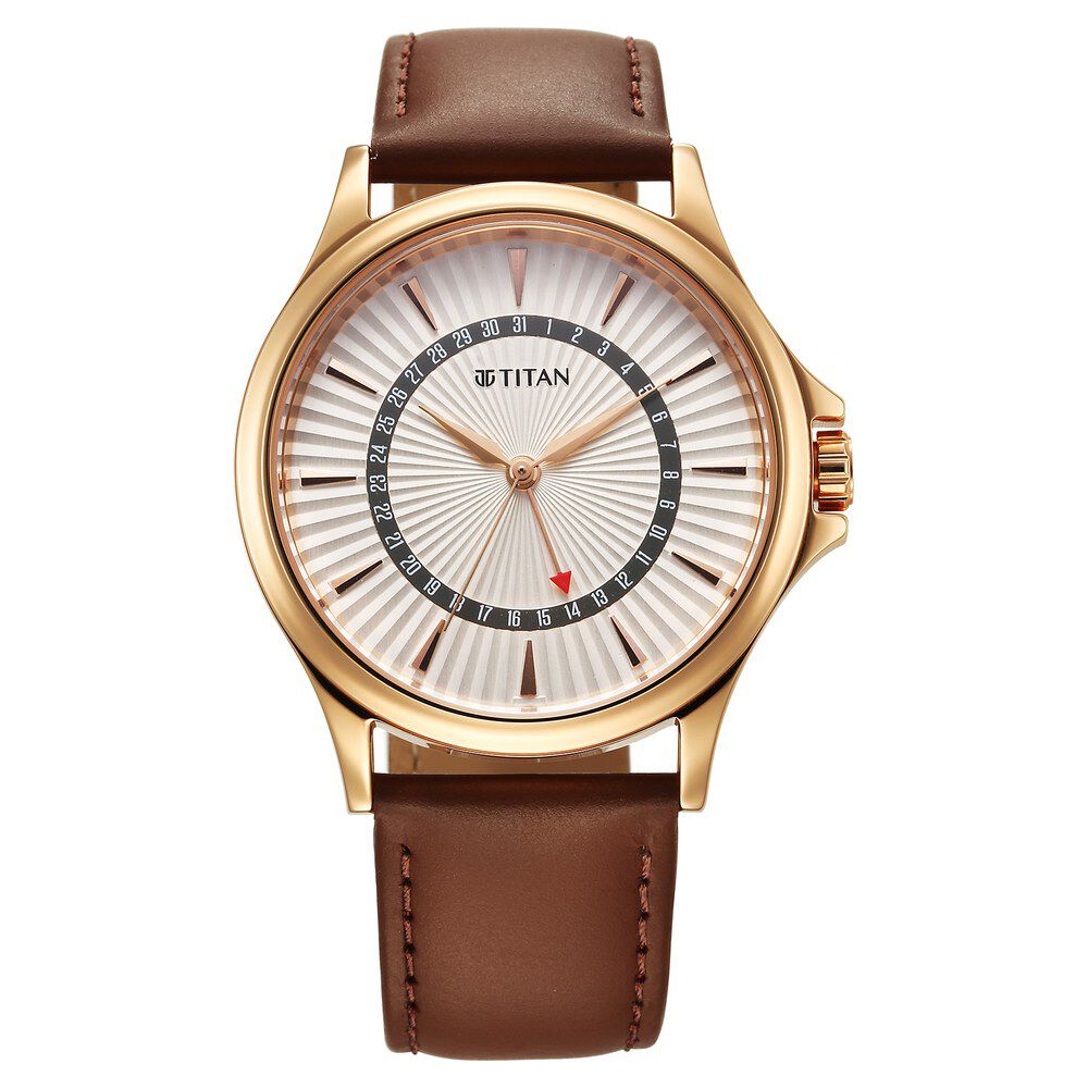 Titan Karishma Quartz Analog with Date Silver Dial Leather Strap Watch For Men