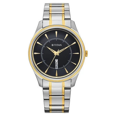 Titan Black Dial Two Toned Strap Analog with Day-Date Watch for Men