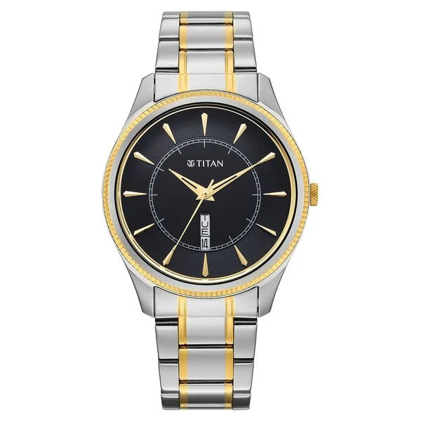 Titan Black Dial Two Toned Strap Analog with Day-Date Watch for Men