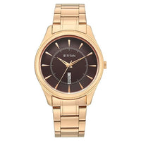 Titan Brown Dial Rose Gold Strap Analog with Day-Date Watch for Men