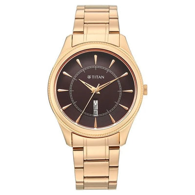 Titan Brown Dial Rose Gold Strap Analog with Day-Date Watch for Men