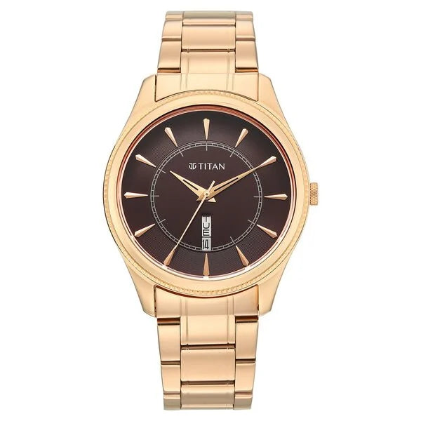 Titan Brown Dial Rose Gold Strap Analog with Day-Date Watch for Men