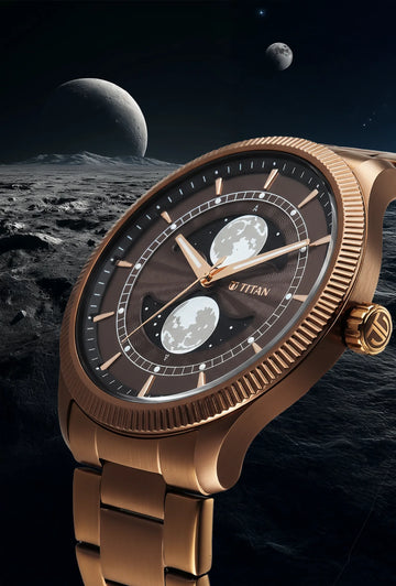 Titan Stellar Analog with Dual Moon Phase Brown Dial Watch