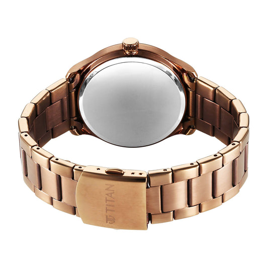 Titan Stellar Analog with Dual Moon Phase and Brown Dial IP Bronze Stainless Steel Strap Watch for Men