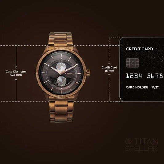 Titan Stellar Analog with Dual Moon Phase and Brown Dial IP Bronze Stainless Steel Strap Watch for Men