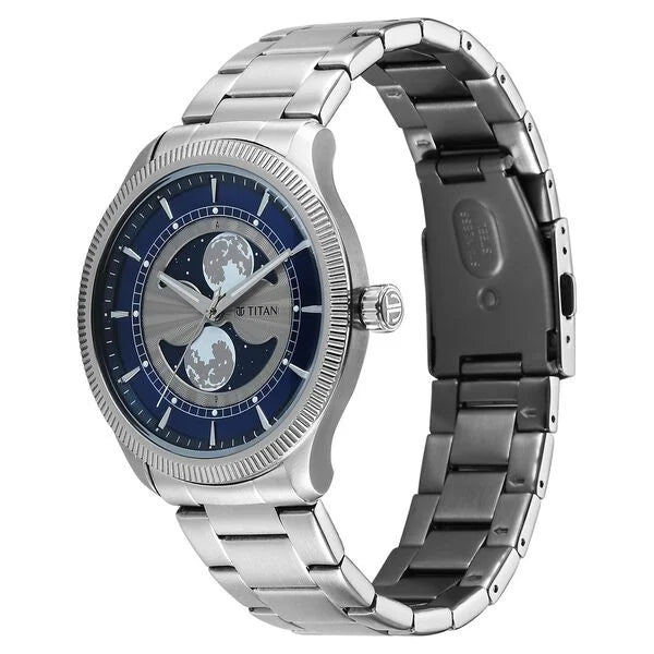 Titan Stellar Analog with Dual Moon Phase and Blue Dial Silver Stainless Steel Strap Watch for Men