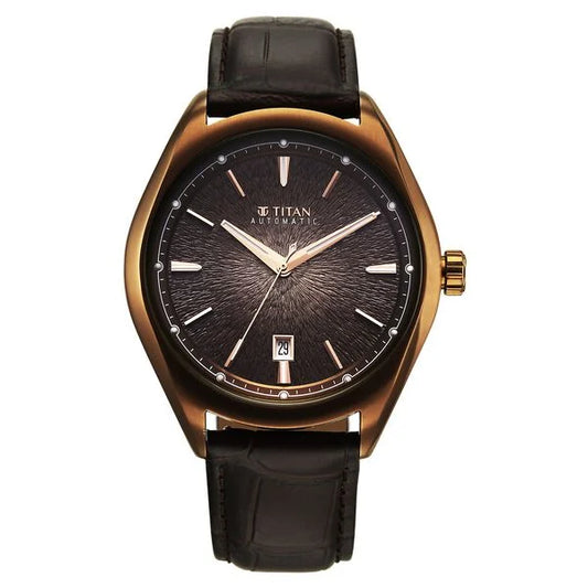 Titan Stellar Starlight Analog with Concealed Automatic and Brown Dial Brown Leather Strap Watch for Men