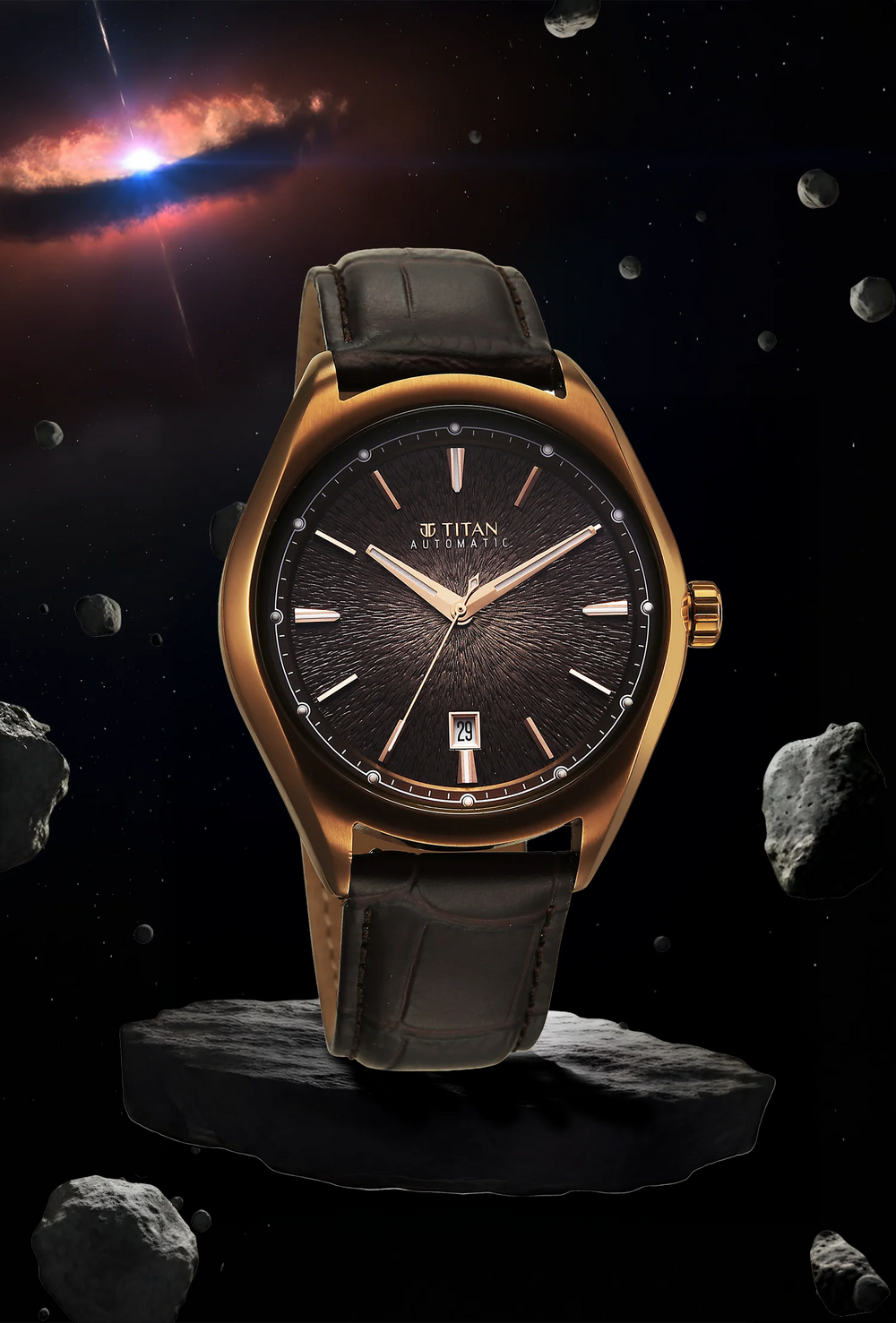 Titan Stellar Starburst Brown Dial Concealed Automatic Watch