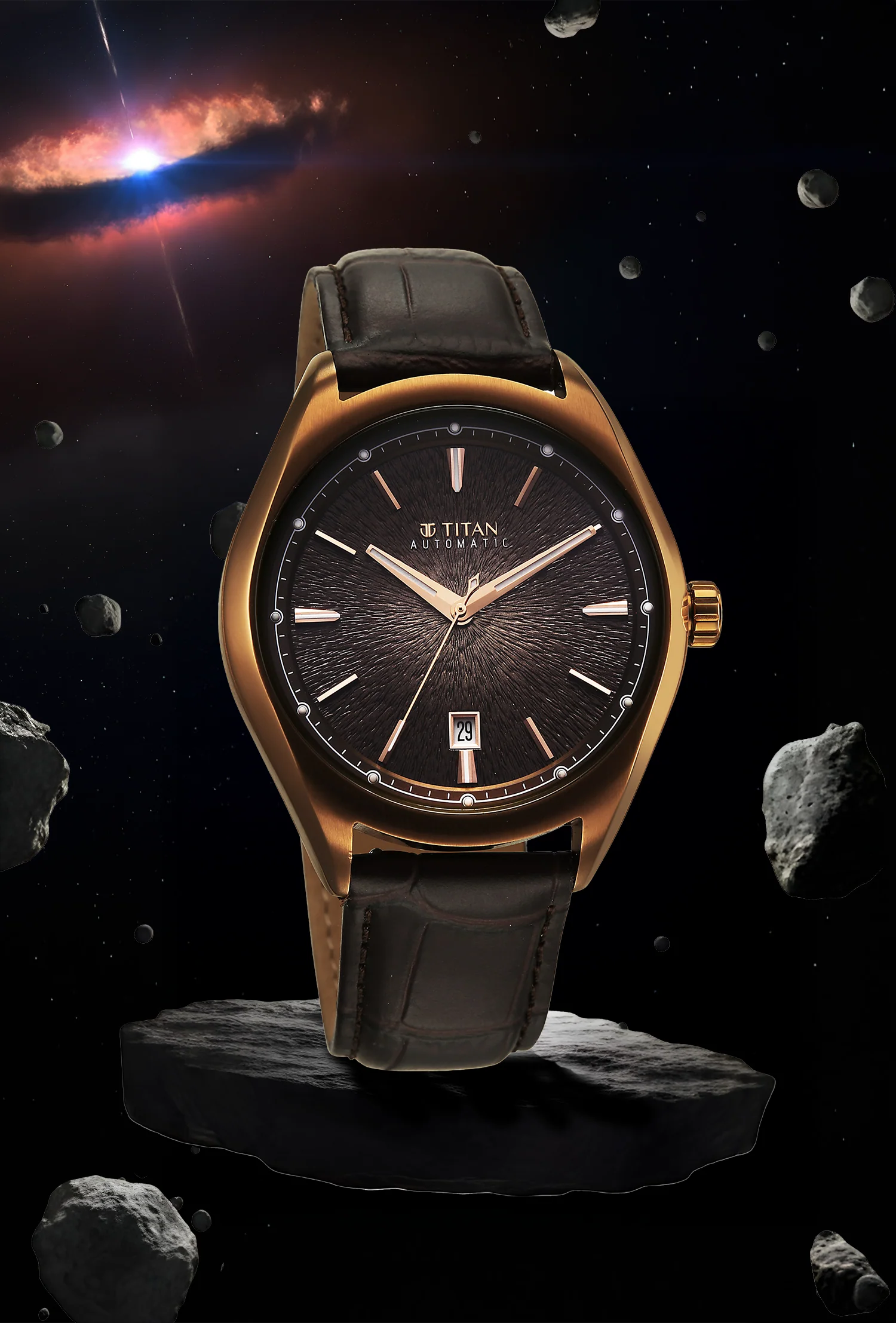 Titan Stellar Starburst Brown Dial Concealed Automatic Watch