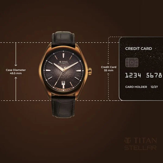 Titan Stellar Starlight Analog with Concealed Automatic and Brown Dial Brown Leather Strap Watch for Men