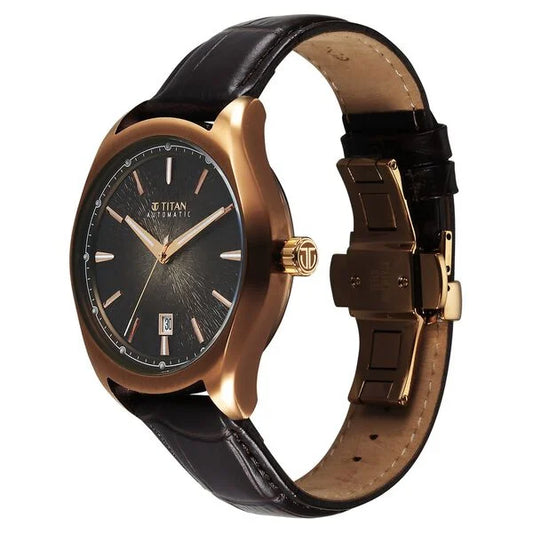 Titan Stellar Starlight Analog with Concealed Automatic and Brown Dial Brown Leather Strap Watch for Men