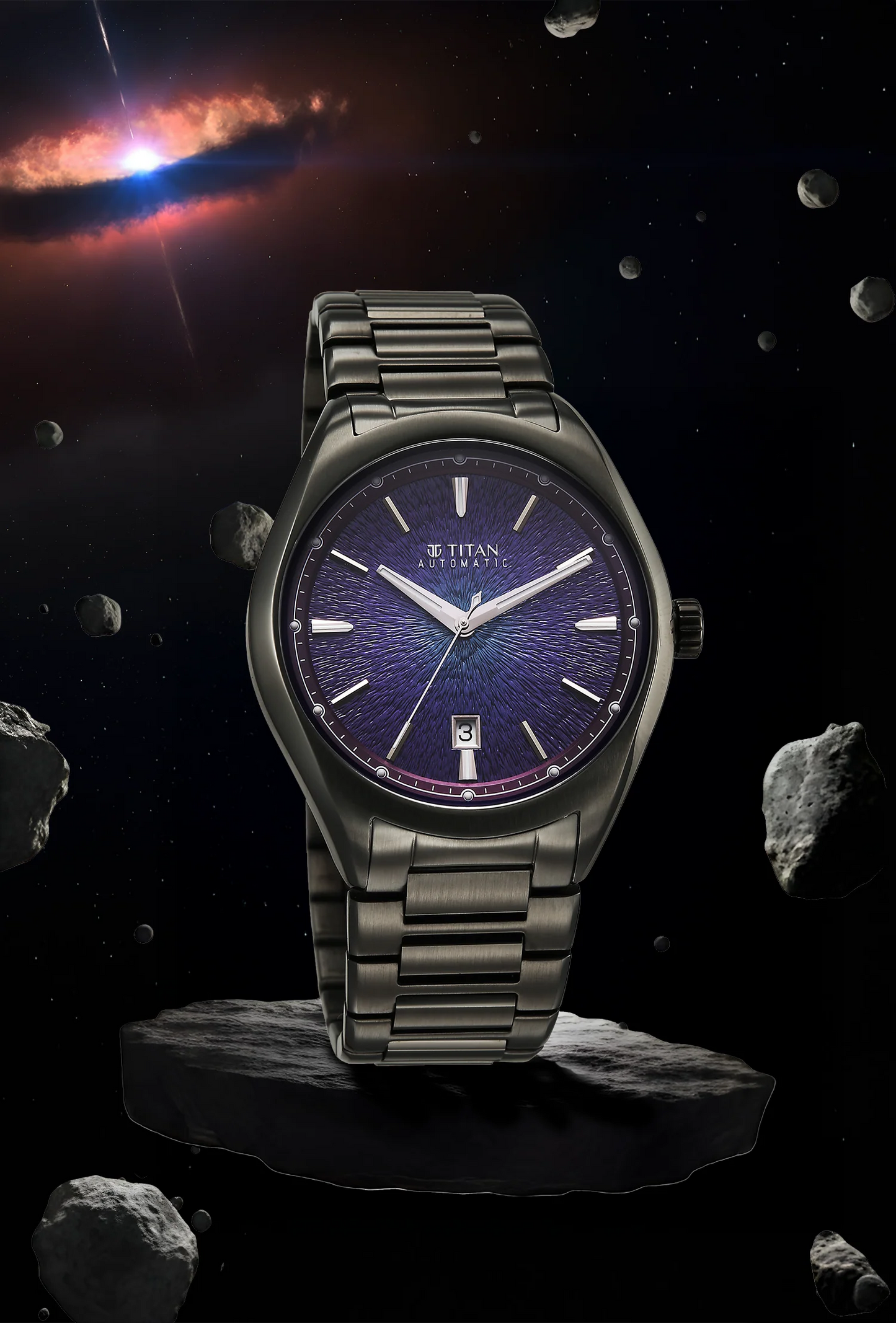 Titan Stellar Starburst Violet Dial Concealed Automatic Watch